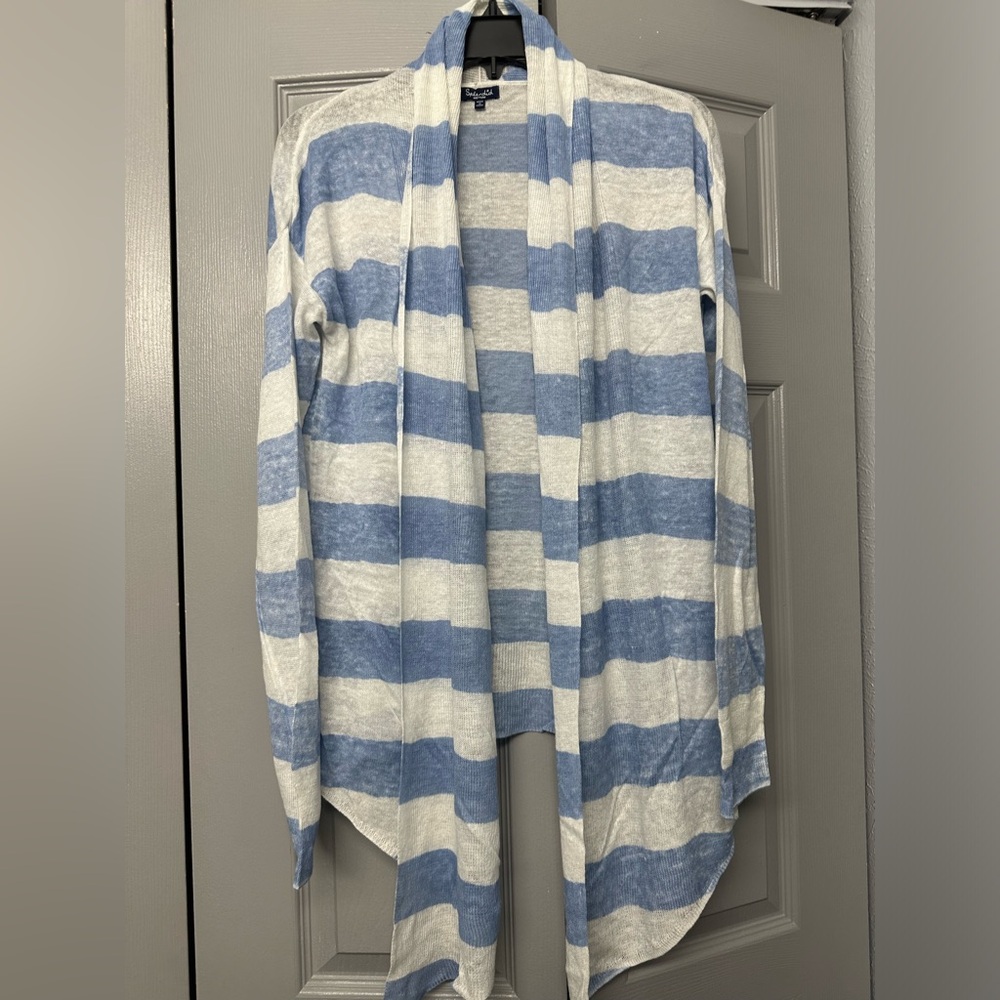 Splendid Blue and White Striped Long Cardigan